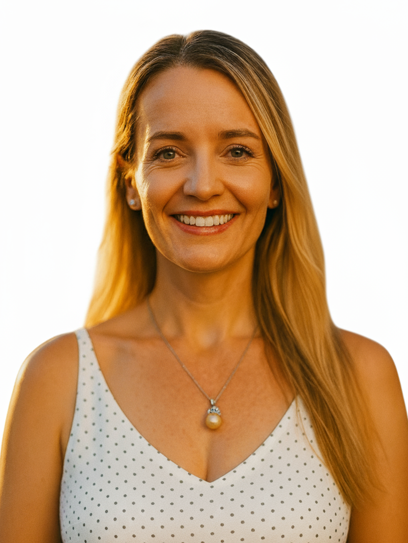 Jane, relationship coach, smiling warmly while seated—inviting, professional, and approachable.